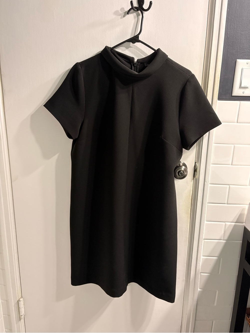 Simons Black Short-Sleeve Mini Dress with Mock Neck Collar